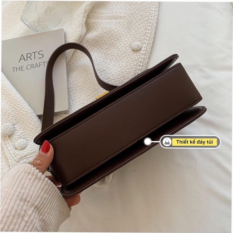 Túi đeo vai da trơn khoá gập đơn giản siêu xinh