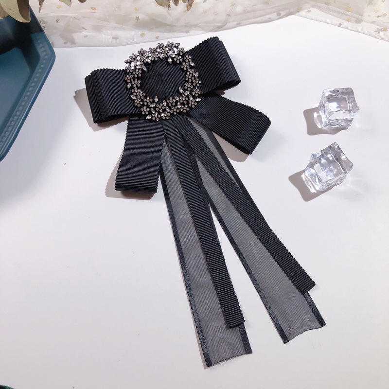 Cài Áo Hình Nơ Lưới Hai Lớp Màu Đen Thời Trang