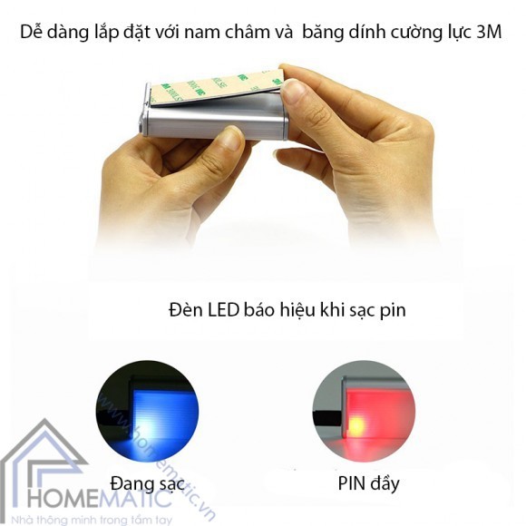 [Smartstore] Đèn LED cảm biến cho tủ quần áo dùng pin sạc thân nhôm HOMEMATIC HM-AL