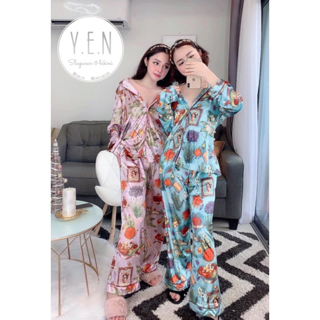 Set Đồ Bộ Nữ Pijama Tay Dài Quần Dài Lụa Satin Cao Cấp HotGirl Hàng Đẹp Chuẩn