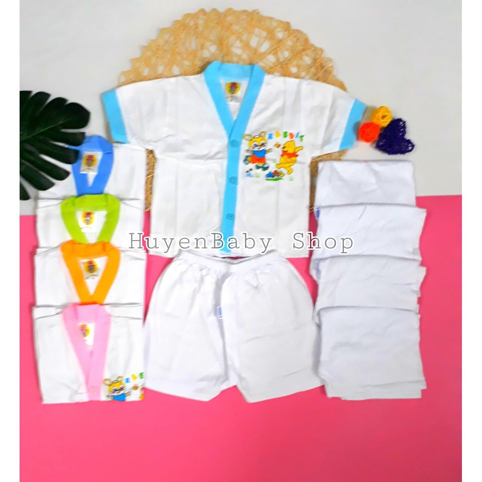 (Free ship) Set 5 bộ quần áo sơ sinh tay ngắn màu trắng Hello Baby cho bé từ 3-11,3kg loại đẹp