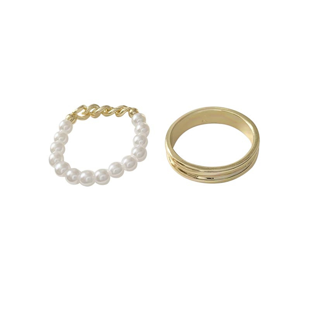 Set 2 nhẫn nữ đính ngọc trai giả thời trang