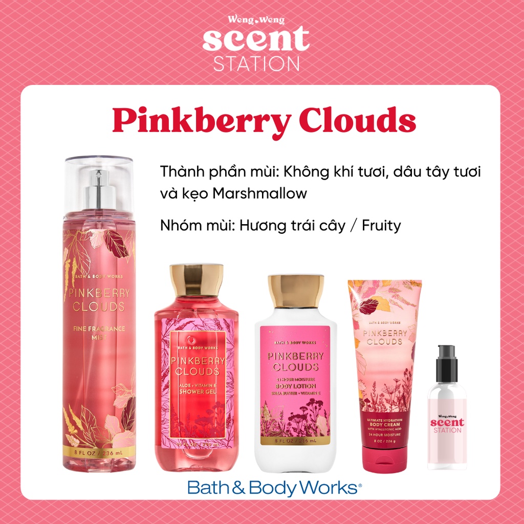 Bộ Sản Phẩm Chăm Sóc Cơ Thể Toàn Diện BBW mùi Pinkberry Clouds