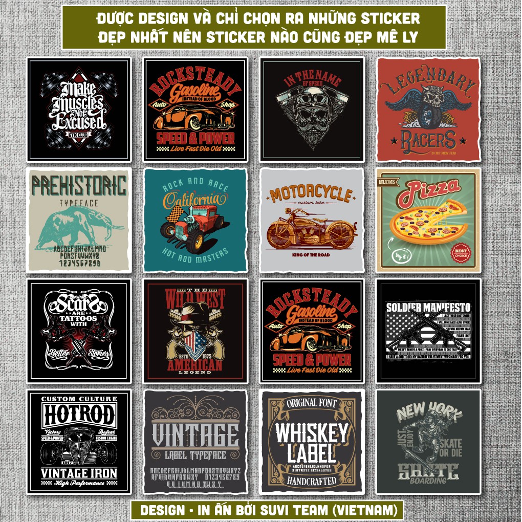 50 Sticker Vintage Retro 10 chống nước sticker dán laptop, điện thoại, đàn guitar, mũ bảo hiểm, vali. MSP:VR10
