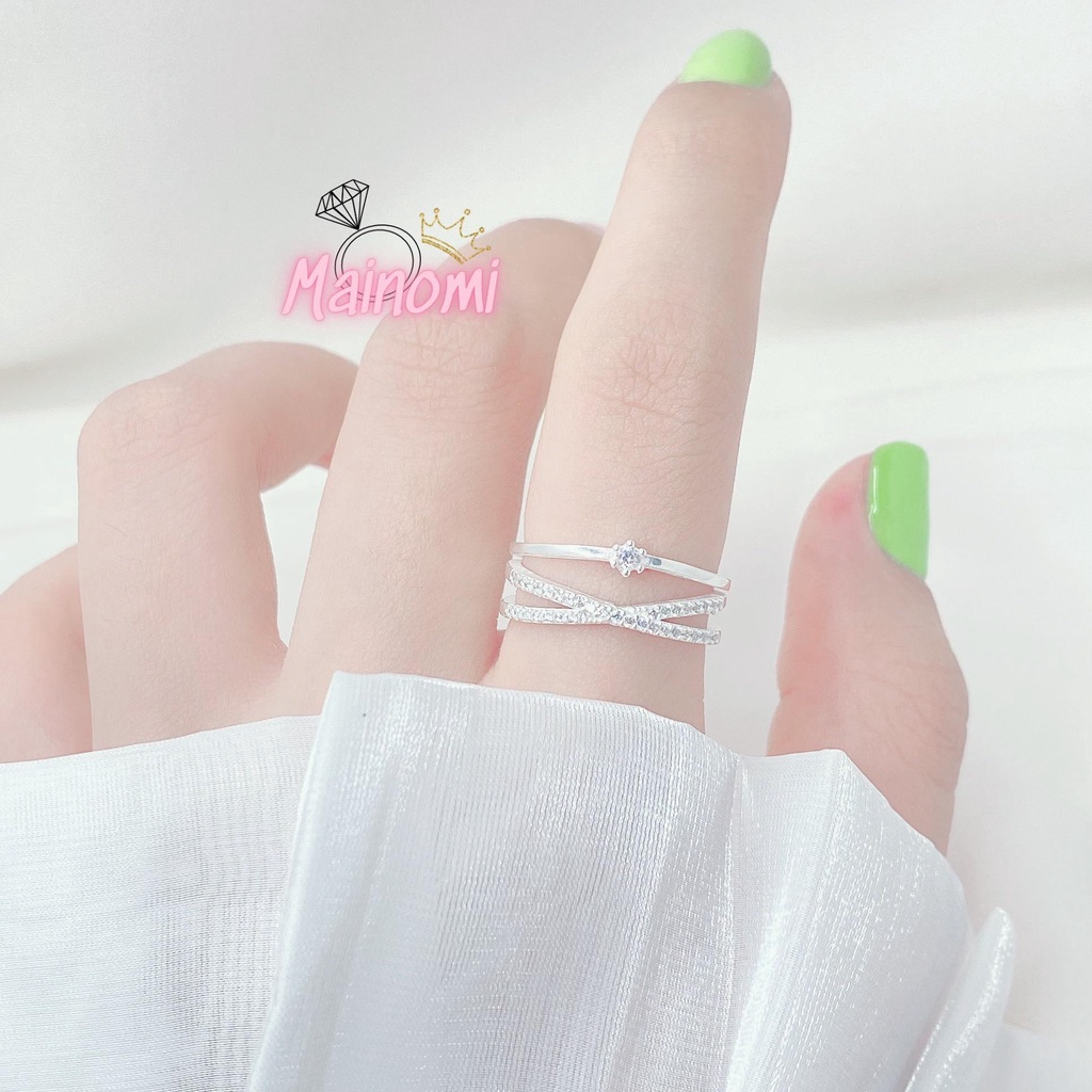 Nhẫn nữ chéo kép 3 tầng MAINOMI mã kèm quà dáng freesize nhẹ nhàng công chúa