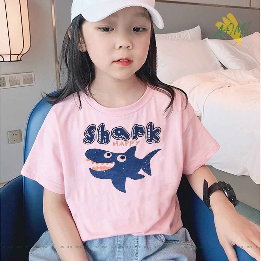 ÁO THUN UNISEX hoat hình khủng long cute PHÔNG HỒNG TAY NGẮN NAM NỮ GIA ĐÌNH CẶP ĐÔI SIZE TRẺ EM BÉ TRAI GÁI AOMIVN