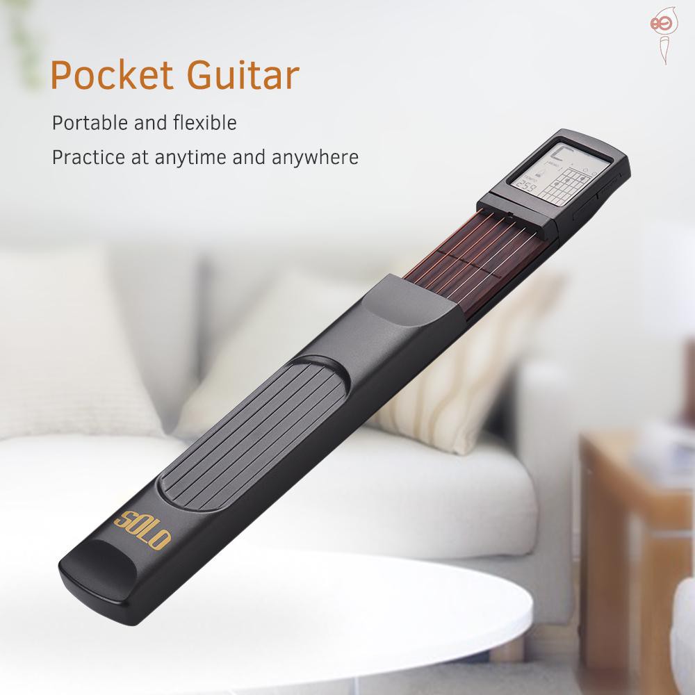 X&S 6-String Pocket Guitar Chord Trainer Folk Guitar Practice Tool Gadget 6 Frets with Rotatable Chords Chart Screen for Beginners fingering Practice