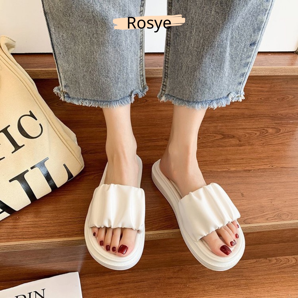 Dép Quai ngang bánh mì đế cao 3cm kiểu dáng quai bèo nhún chất liệu da mềm- Dép nữ thời trang