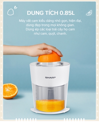 Máy Vắt Cam Sharp EJ-J408-WH [Máy Vắt Êm Lưới Lọc Bằng Thép Không Gỉ] - BH 12 Tháng