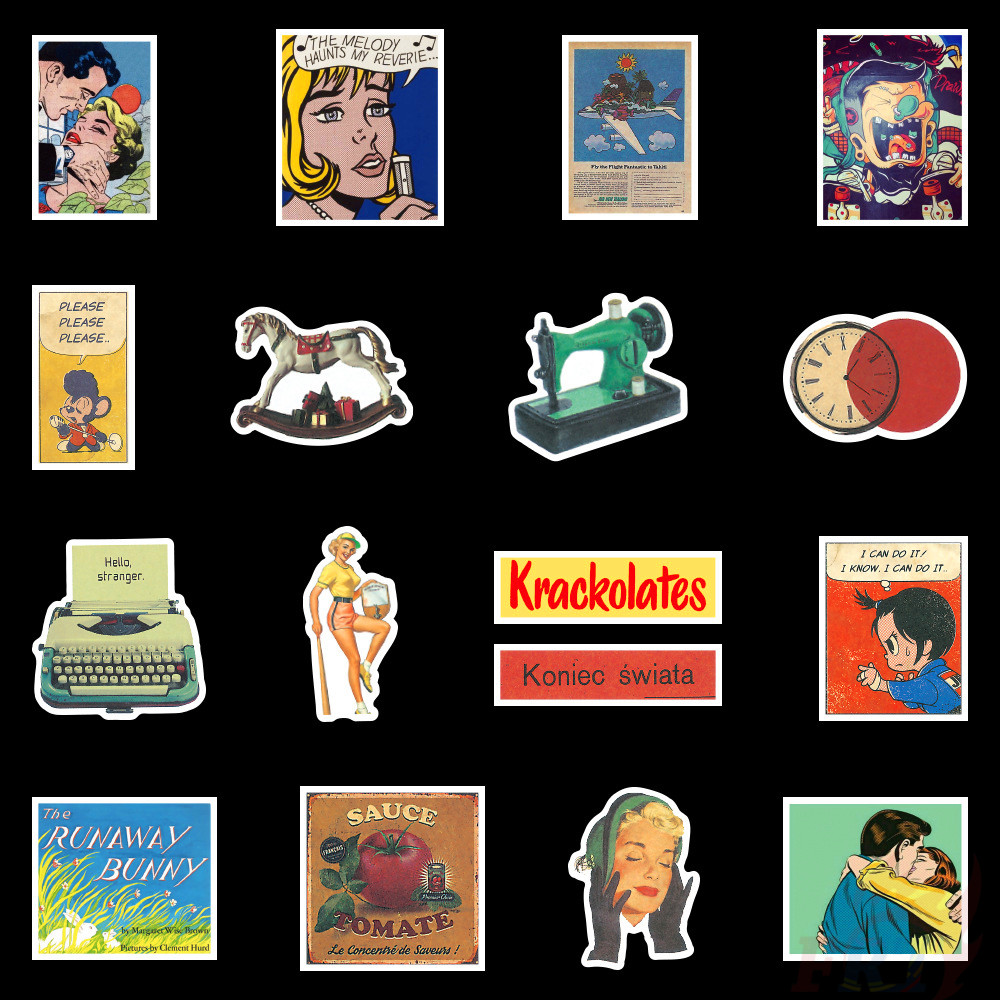 Set 100 miếng dán trang trí tạp chí thời trang chống nước retro DIY