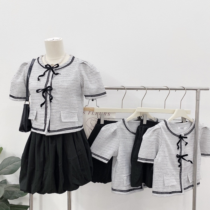 Set Bộ Nữ Áo Dạ Phẩy Tiêu Kèm Chân Váy Phồng Có Lót Bảo Hộ Siêu Đáng Yêu Phong Cách Hàn Quốc