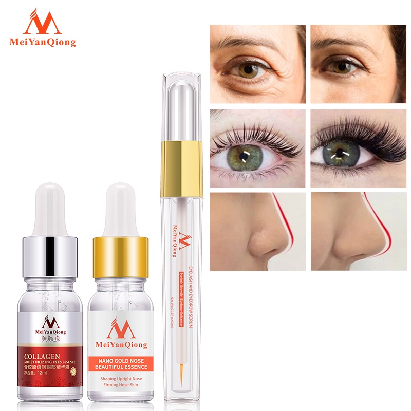 Bộ chăm sóc mắt MeiYanQiong với tinh chất thảo mộc dài mi 3ml/ dưỡng da mũi săn chắc 10ml/ collagen chống lão hóa 12ml