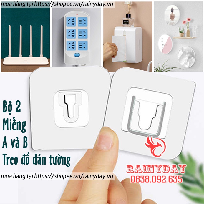 Miếng dán tường móc treo đồ dán gắn tường chữ U đa năng đỡ ổ cắm điện wifi tranh ảnh siêu dính chắc trong suốt