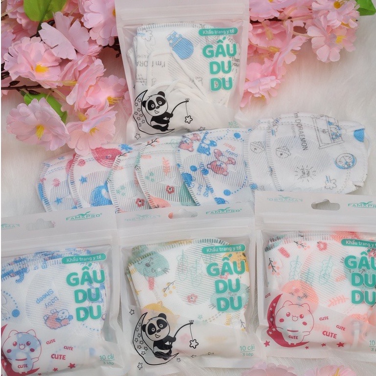 Khẩu trang trẻ em 3D, 5D GẤU DU DU Famapro chính hãng Nam Anh, nhiều họa tiết