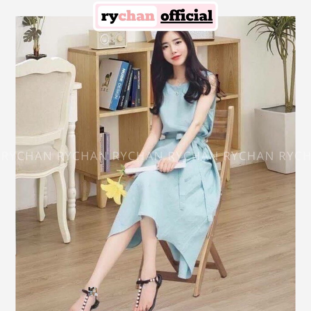 Đầm Xòe Sát Nách Dáng Dài Buộc Eo Ba Màu  - DX843