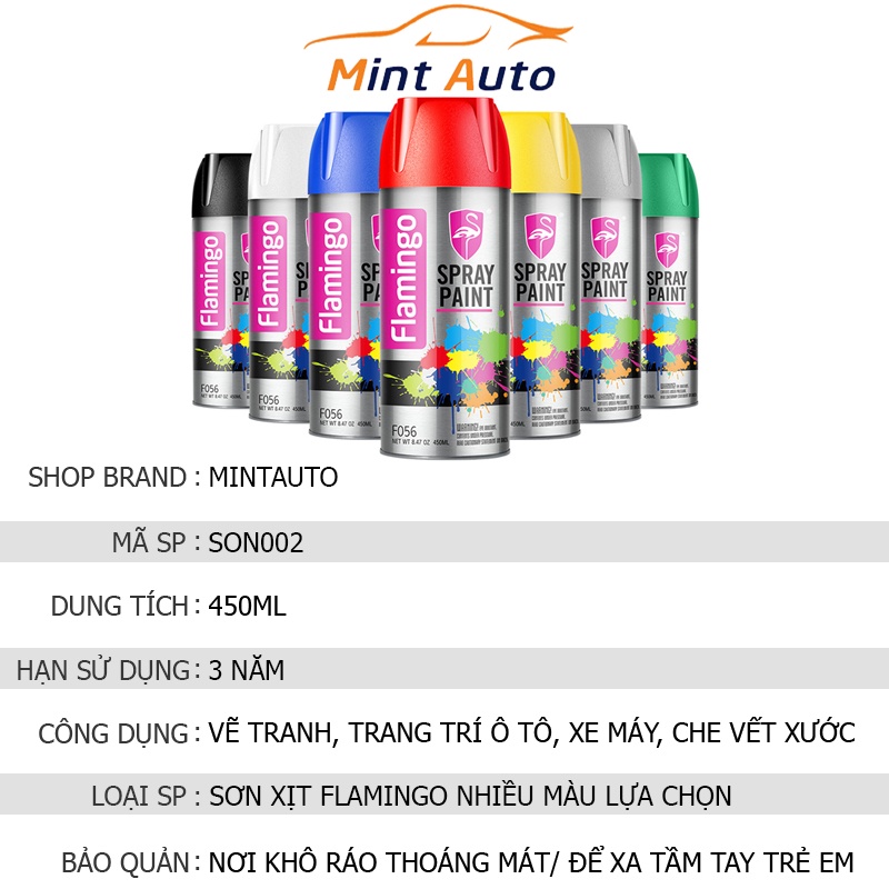 Sơn Xịt Cầm Tay Flamingo Nhiều Màu Sơn Ô Tô Xe Máy Tiện Lợi Dung Tích 450ml – MINTAUTO