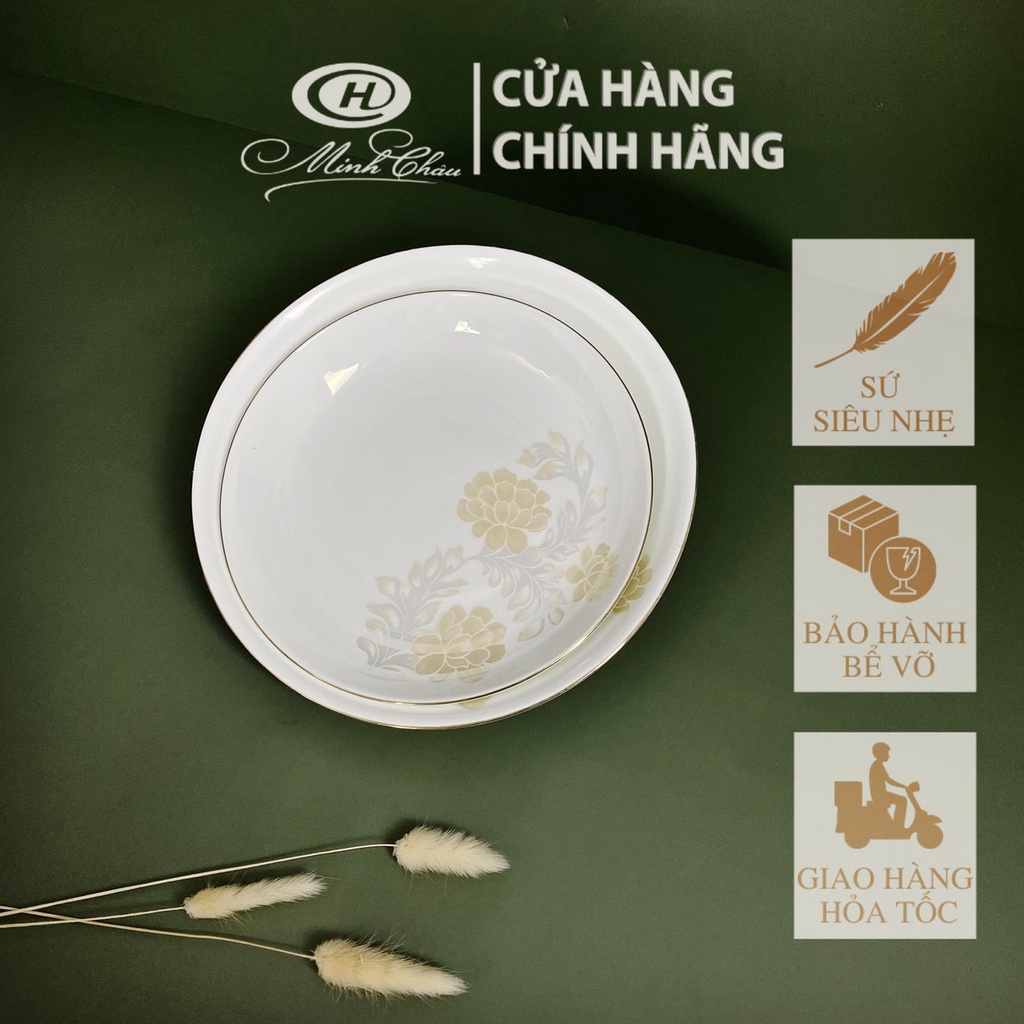 [Sứ Siêu Nhẹ] Đĩa Sâu Lòng Sứ Xương Hoa Cao Cấp - Sứ Minh Châu