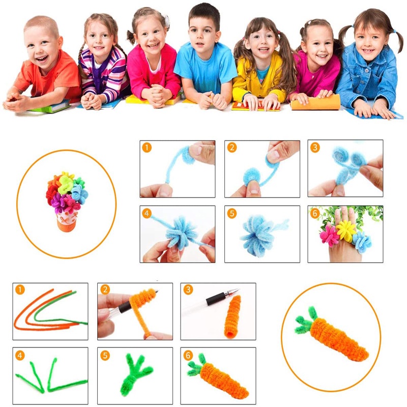 Set 40/ 100 que lông nhung xoắn nhiều màu sắc dùng làm đồ thủ công
