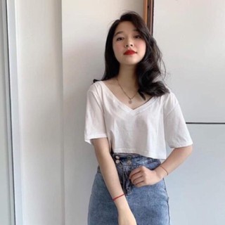 [Ảnh Thật]Áo Croptop Cổ Tim Form Rộng Basic