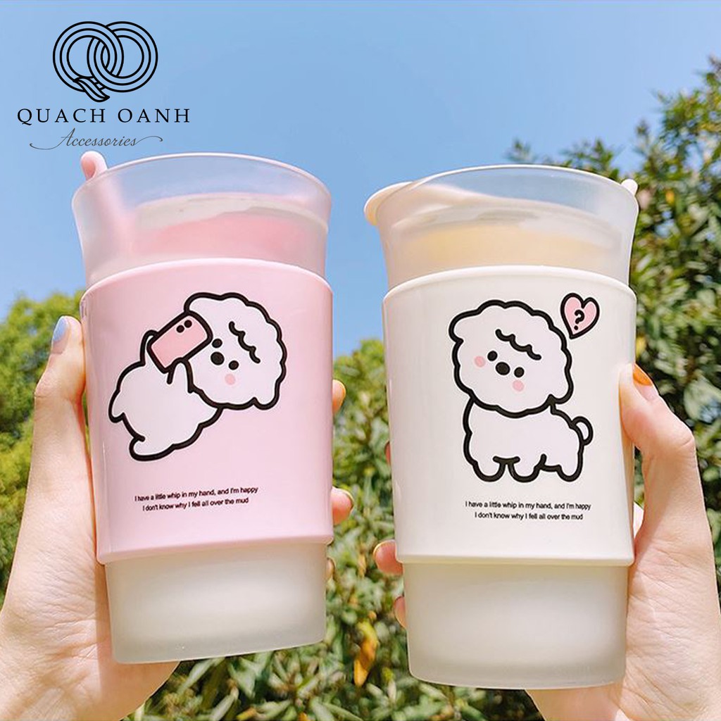  Cốc uống nước có thìa và nắp đậy hình cừu trắng dễ thương - BN05