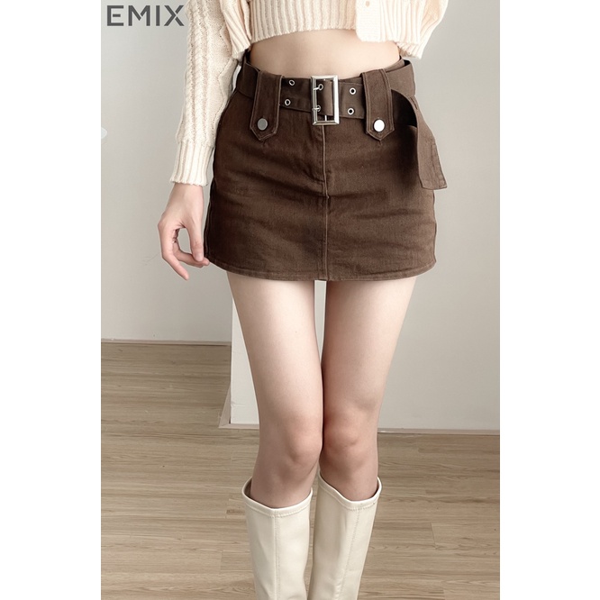 Quần short kèm đai EMIX dáng ngắn, mini, cạp cao, khóa giữa, chất kaki có co giãn, ít nhăn 757