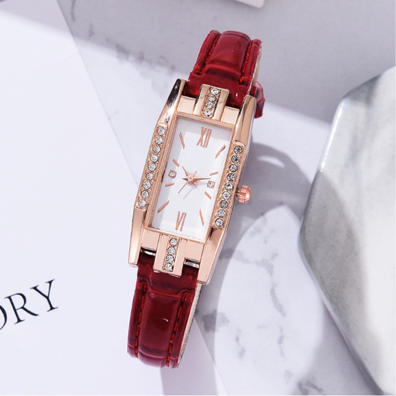 Đồng hồ quartz mặt vuông đính đá dây da đơn giản thời trang dành cho nữ