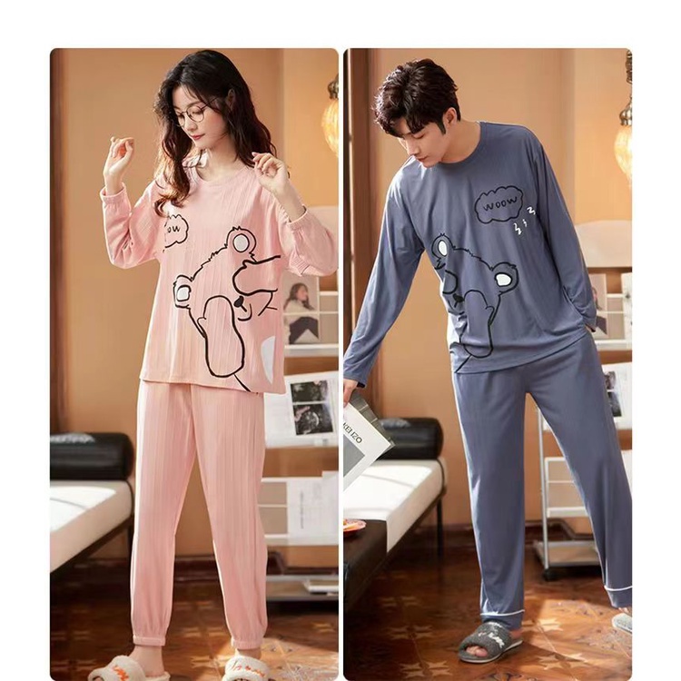 Bộ Đồ Ngủ Tay Dài Chất Liệu Cotton plus Size Thời Trang Thu Đông Cho Cặp Đôi