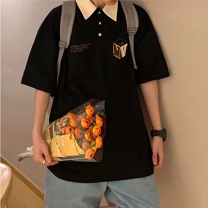 Áo Thun Polo Cotton Ngắn Tay Thêu Họa Tiết Vintage Thời Trang Cho Nam