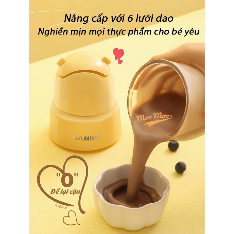 Máy xay 0,3 lít HUYNDAI 6 lưỡi tích điện, cối thuỷ tinh siêu bền