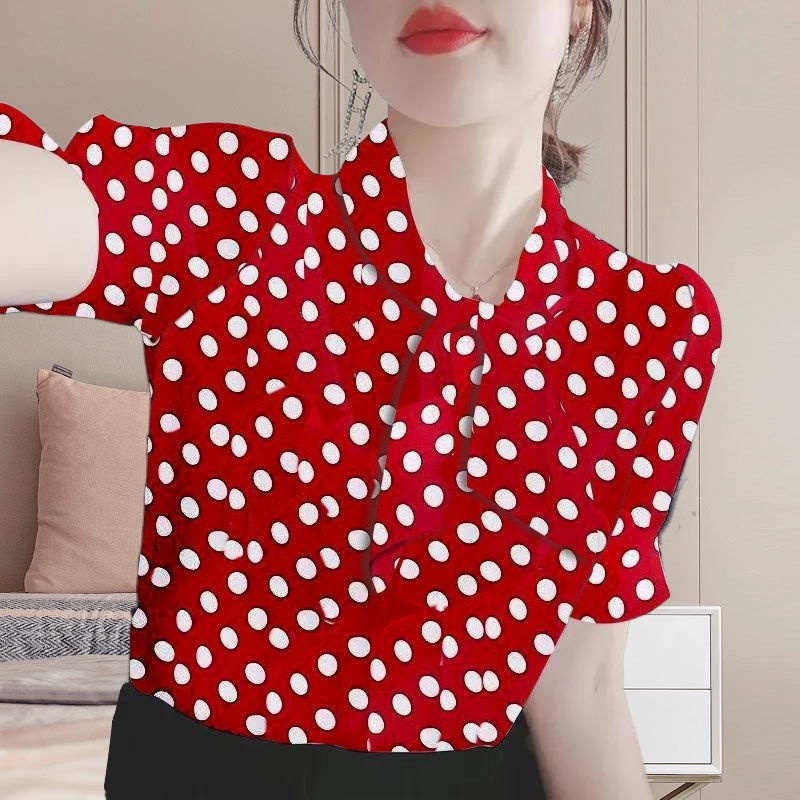 Áo Sơ Mi Chiffon Họa Tiết Chấm Bi / Kẻ Sọc Thời Trang Mùa Hè Cho Nữ