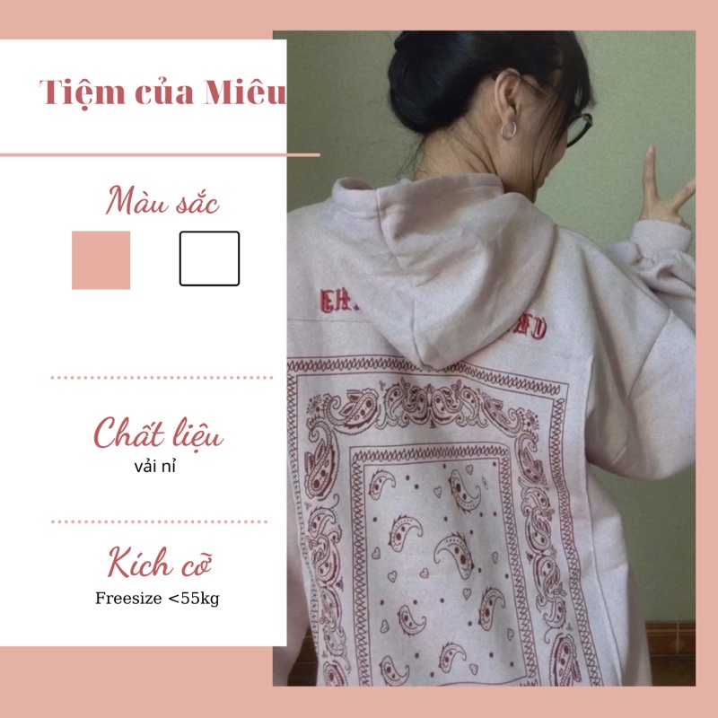 Áo hoodie hồng thêu hoạ tiết sau Tiệm Của Miêu | WebRaoVat - webraovat.net.vn