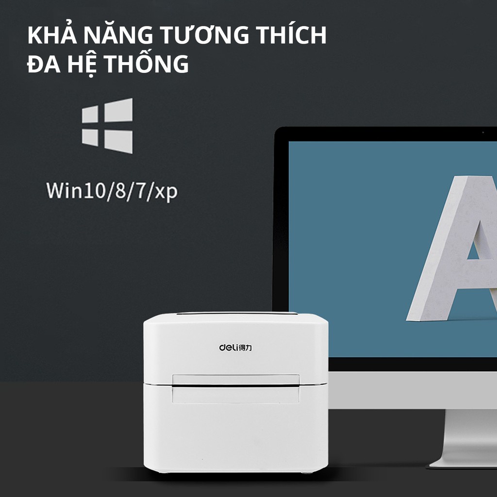 Máy In Nhiệt Deli Cao Cấp Chính Hãng - In Đơn Hàng Tem Mã Vạch Hóa Đơn Logo Bill TMĐT Tự Dán DL-740CS