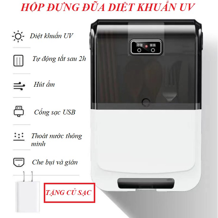 Hộp Đựng Đũa Muỗng Khử Trùng Bằng Tia UV Hút Ẩm Thông Minh Tiện Dụng Cho Nhà Bếp