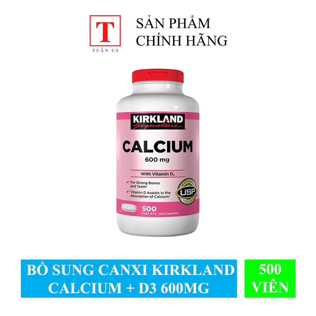 Viên Uống Bổ Sung Canxi Kirkland Calcium With Vitamin D3 600mg (1 Hủ/500 Viên)