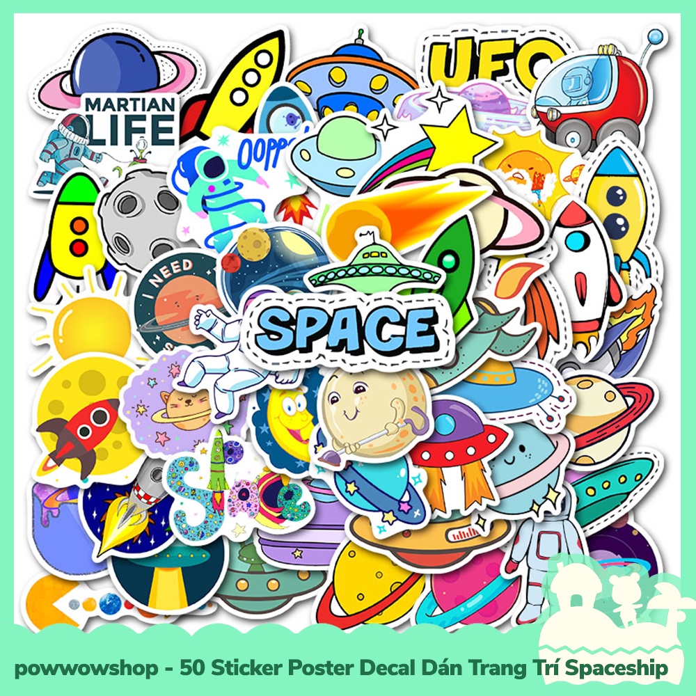 [Sẵn VN - Hỏa Tốc] 50 Sticker Decal Dán Trang Trí Đa Năng Cho Nhiều Vật Dụng Mẫu Oled Spaceship Come To Space
