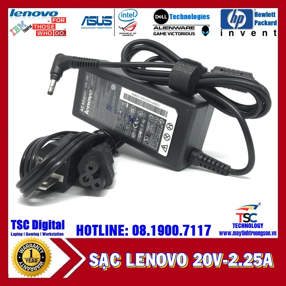 Sạc Laptop LENOVO 20V-3.25/2.25A Sạc Zin Cao Cấp Chân Cắm Nhỏ Có Khấc | Tặng Kèm Dây Nguồn