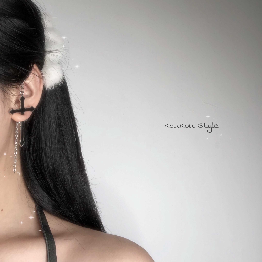 Khuyên Tai Chuỗi Xích Hình Thánh Giá Cá Tính 22144