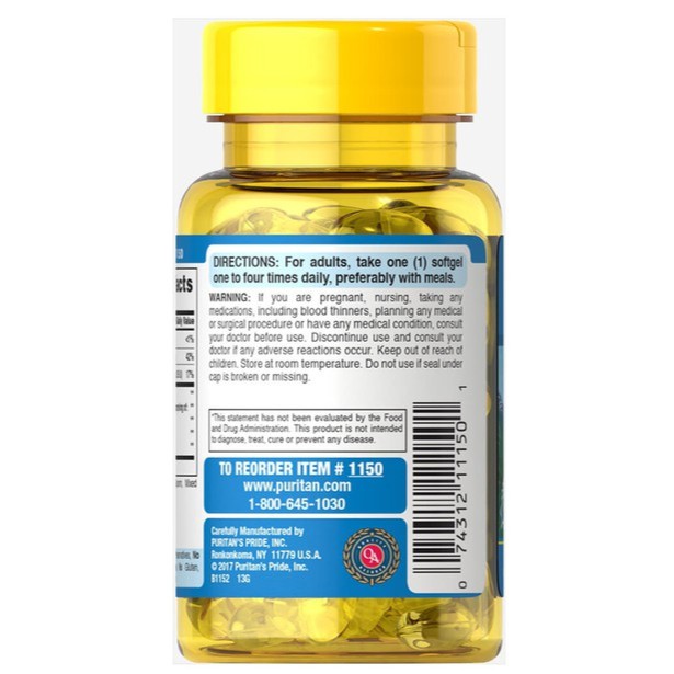 Dầu gan cá tuyết giúp sáng mắt Puritan's Pride Cod Liver Oil 100 viên | Thế Giới Skin Care