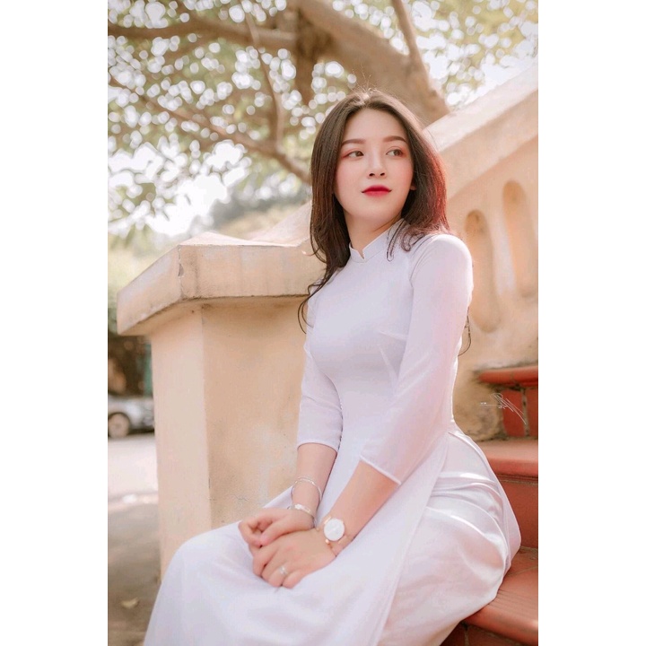 Áo dài trắng 4 tà truyền thống vải mềm mịn dùng cho học sinh, cưới hỏi, lễ tết đẹp