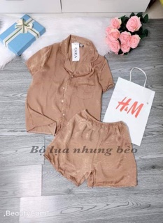 BỘ PIZAMA LỤA NHUNG CỘC TAY