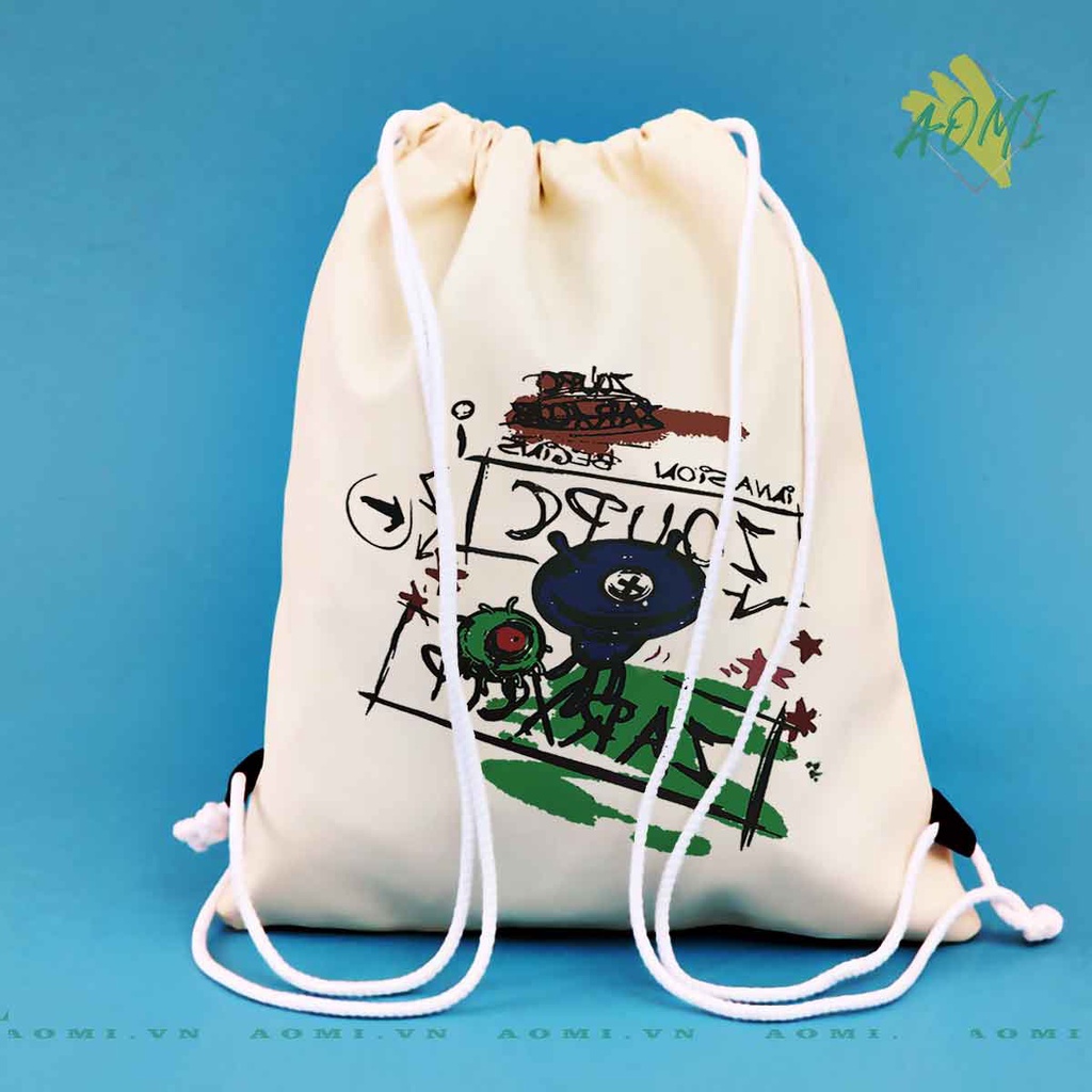 BALO MINI HOT TREND AOMIVN DÂY RÚT ĐEO VAI 33x38cm NHỎ XINH UNISEX CHẤT CANVAS CUTE TIỆN ÍCH DU LỊCH ĐEN TRẮNG
