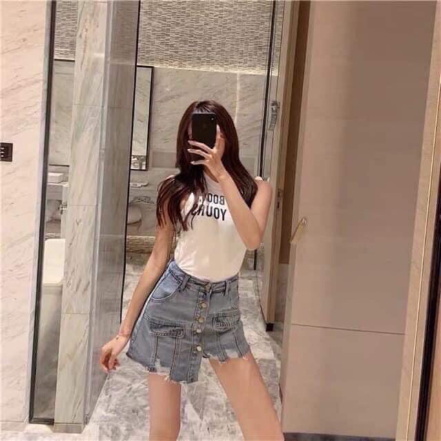 Quần giả váy bò túi nắp