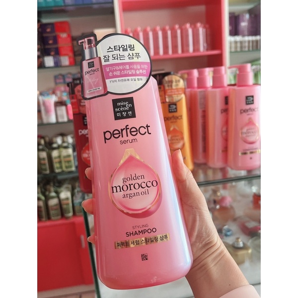 Dầu gội/xả  Tạo Nếp Tóc Mise En Scene Perfect Serum GOLDEN MOROCCO ARGAN OIL Styling Shampoo 680ml