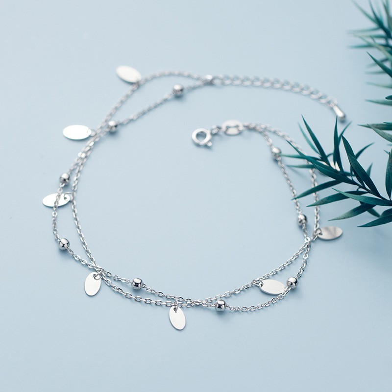 Lắc Chân Bạc S925 Sequin Tua Rua Dạng Layer Trẻ Trung Cá Tính | Vòng Chân Trang Sức Bạc Thời Trang