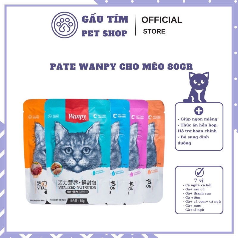 [Mã PET50K giảm Giảm 10% - Tối đa 50K đơn từ 250K] Pate Wanpy Cho Mèo 80gr