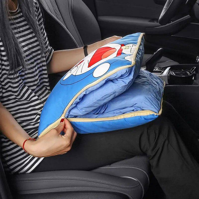 Doraemon Car Cushion Car Pillow Quilt Dual-Use Car Interior Supplies Folding Blanket Cushion Two-in-One mtzW
