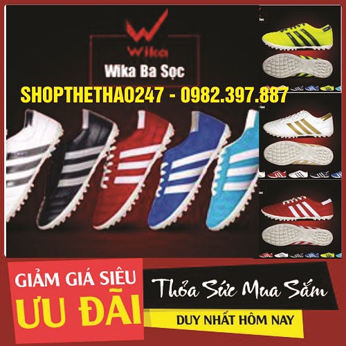 Giầy thể thao, Giầy đá bóng trẻ em chính hãng Wika 3 sọc bền, đẹp, giá tốt. Tặng tất - Hàng Chính Hãng