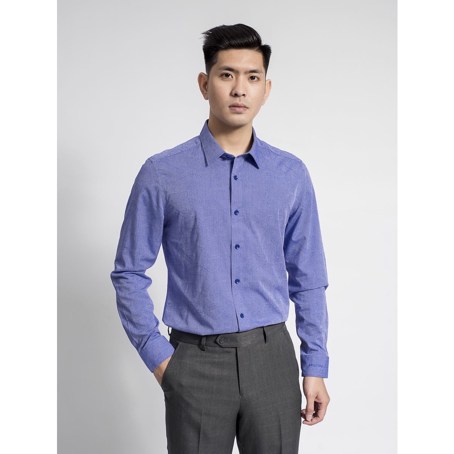 Áo sơ mi dài tay Aristino sợi tre kháng khuẩn, họa tiết kẻ sọc hoa chìm , slim ALS63708