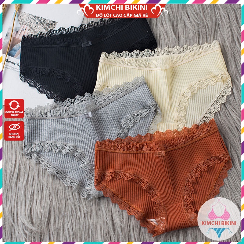 Set 10 quần lót nữ đen viền ren gân tăm KIMCHIBIKINI quần lót chục nữ cotton hoạ tiết sexy xinh đẹp điệu đà QL150