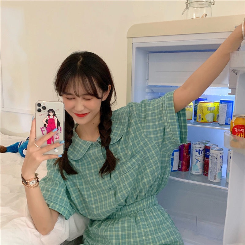 Bộ đồ ngủ ngắn tay họa tiết hoạt hình dễ thương thời trang mùa hè Hàn Quốc dành cho nữ